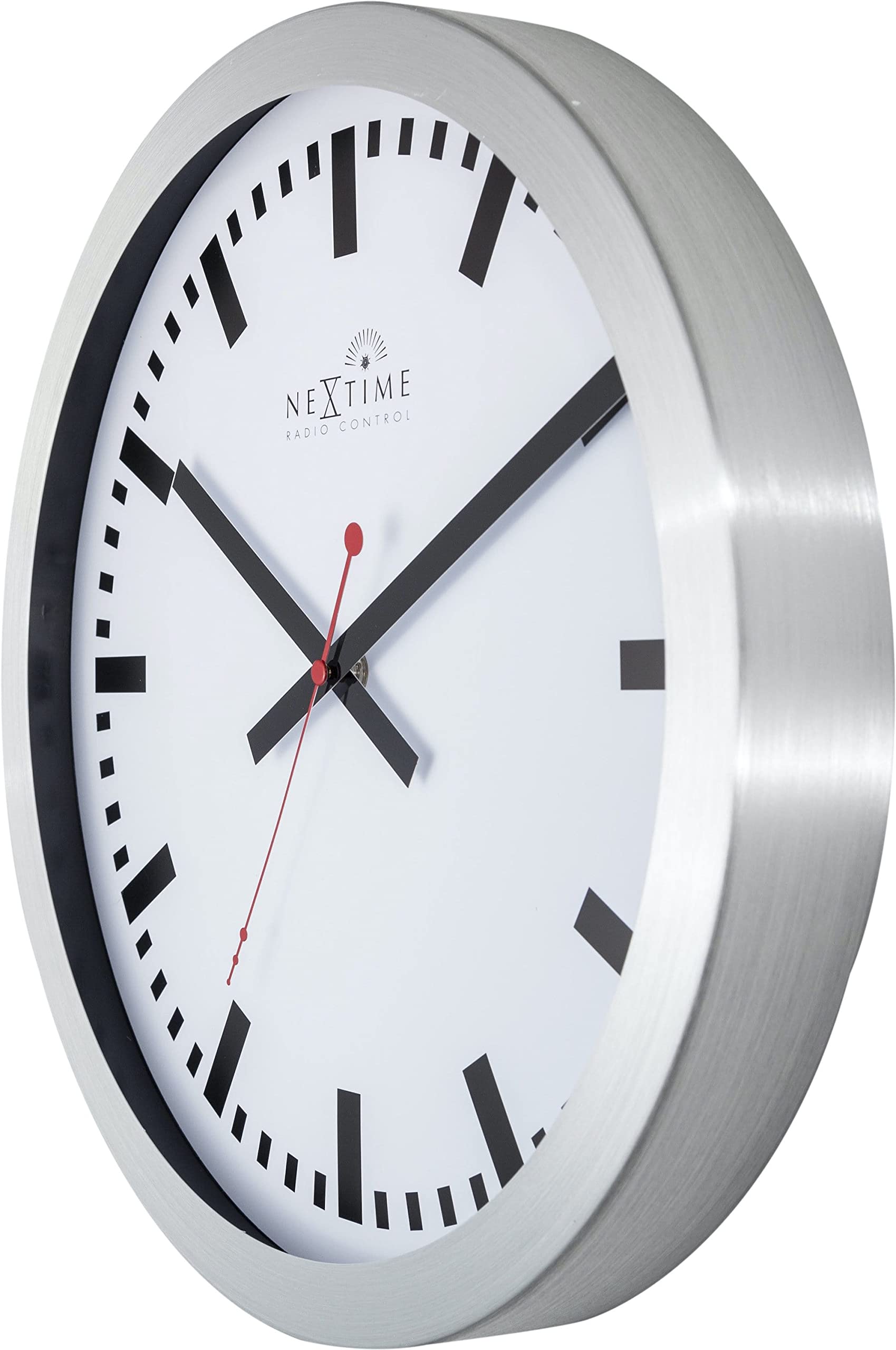 NeXtime Reloj de pared - Estación de trenes "STATION RCC", muy silencioso, radiocontrolado, blanco, redondo, ø 35 cm