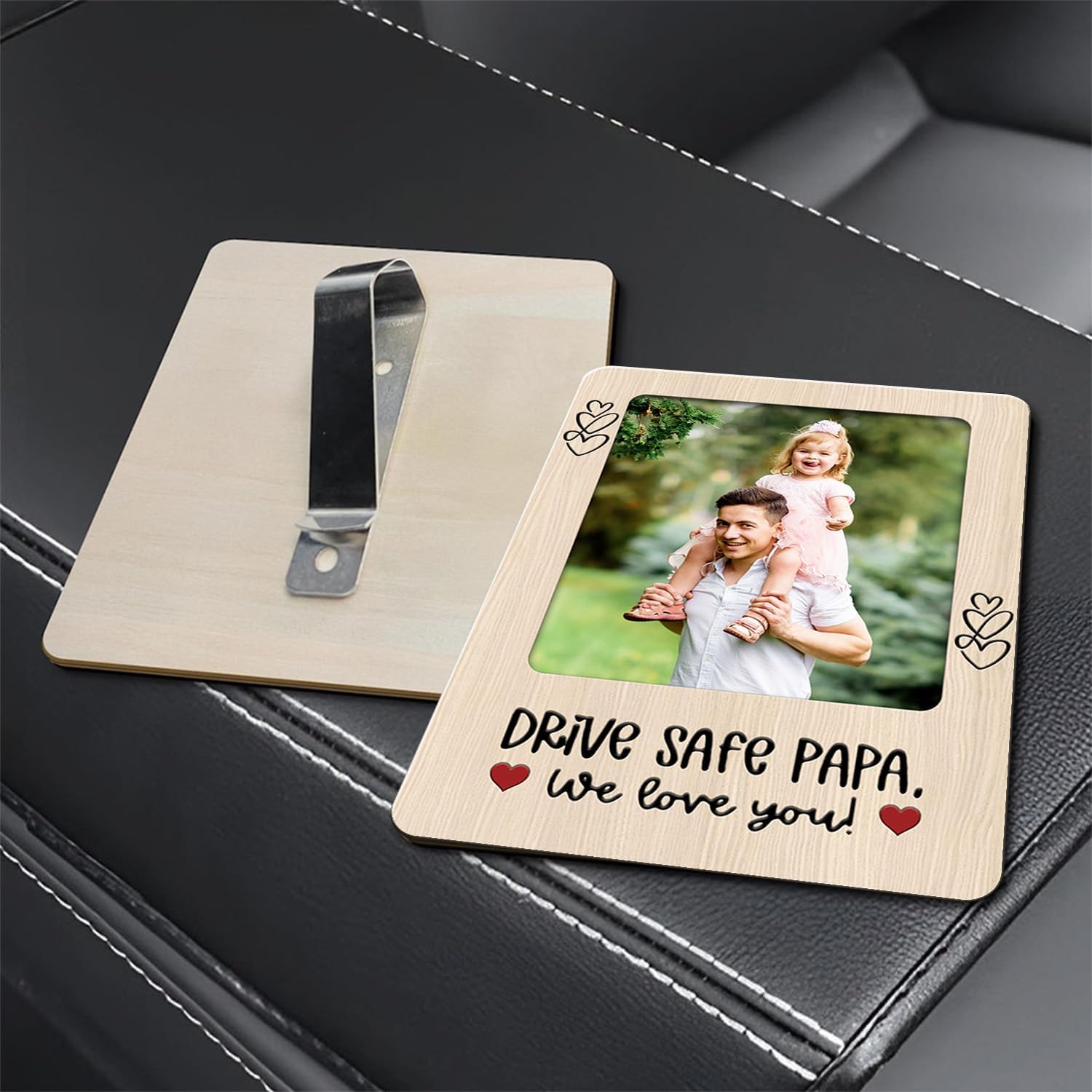 Drive Safe Papa Car Visor Photo Frame Gift from Daughter Son We Love You Picture Holder for Dad Grandpa Custom Keepsake for Father’s Day Birthday Rearview Mirror Decor Accessory for Him
