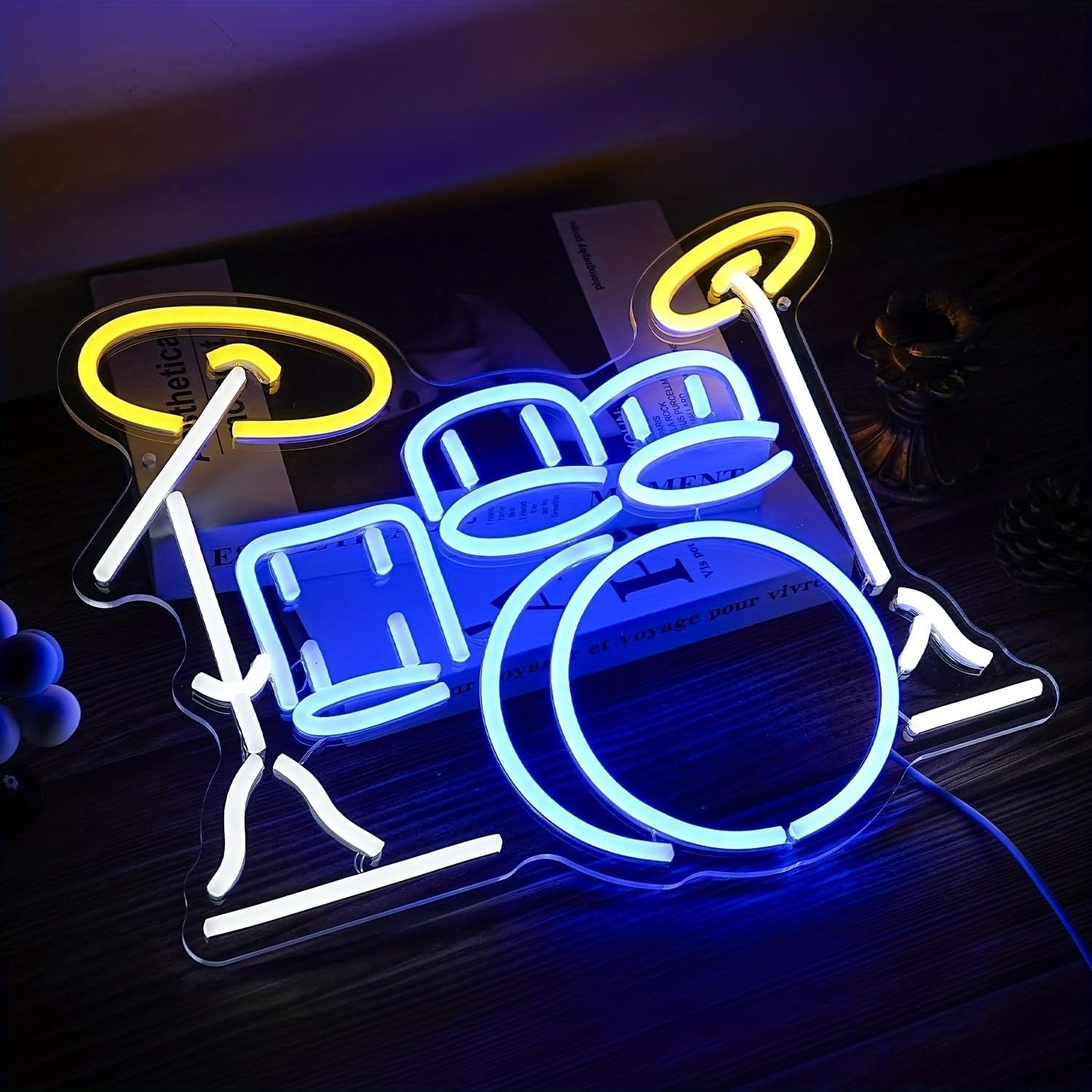 Drum Music Instrument Neon Sign, Kids USB Powered Drum set Led Sign, Reusable Drum set Light Up Sign for Boys and Girls, Light Up Sign for Bedroom and Livingroom