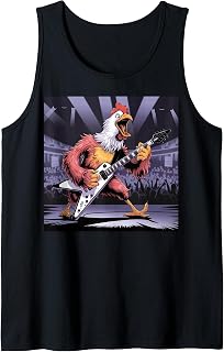 Chicken Costume Adult Chicken Playing Guitar Rock Star Rock Tank Top
