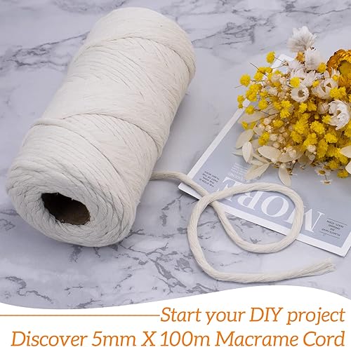 Miniatura 2 de Cuerda de macramé de una sola hebra de 0.197 in x 110 yardas, cuerda de macramé de algodón natural de 0.197 in, cuerda de algodón grueso para colgar