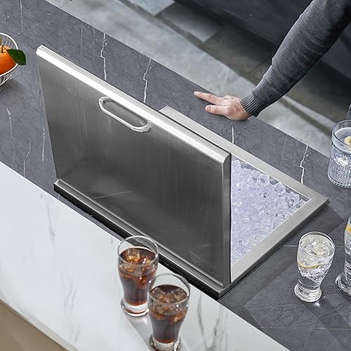 Miniatura 8 de VEVOR Arcón congelador de inserción, enfriador de hielo de acero inoxidable de 20" L x 16" W x 13" H, recipiente de hielo comercial con tapa de