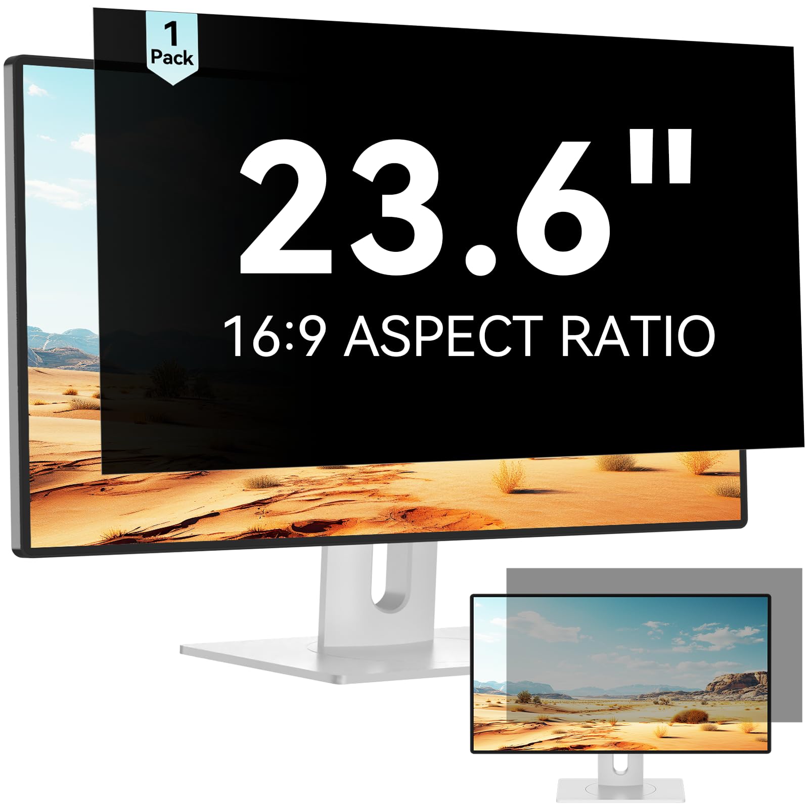 23.6 Inch Computer Privacy Screen Filter for 16:9 Aspect Ratio Widescreen Monitor - Anti Glare Blue Light Filter, Removable Computer Monitor Privacy