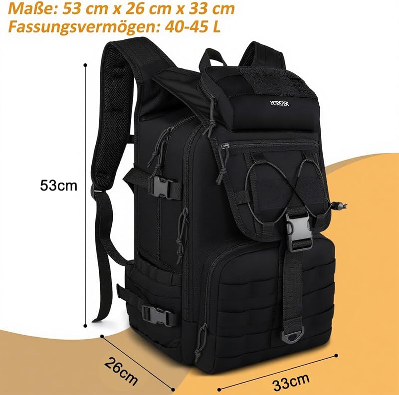 Rucsac tactic militar YOREPEK 50L, impermeabil, pentru drumeții, camping, călătorii, supraviețuire, stil forțele armate germane, pentru bărbați