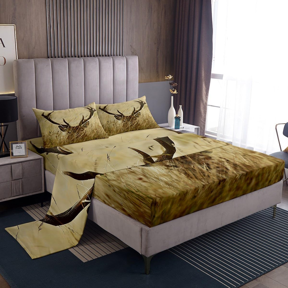 Erosebridal Camouflage Blue Sheet Set Full Size 4Pcs Yellow White Camouflage Bed Sheet Room Decor Army Campaign Militarily Style Fitted Sheet Abstract Geometric Colorful Flat Sheet