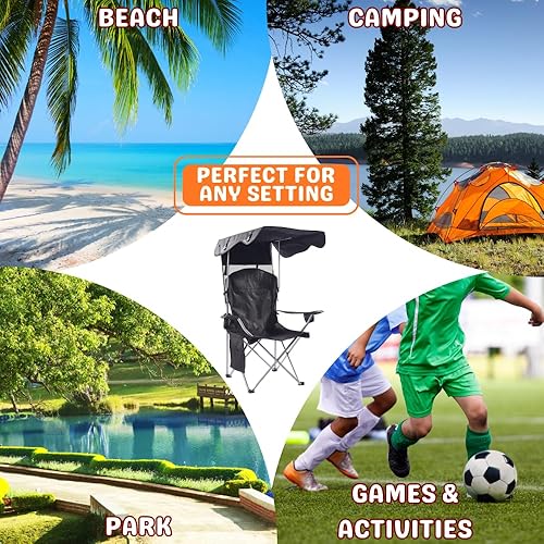 Miniatura 6 de CozyBox - Silla portátil con toldo de sombra, sillas de playa para adultos, toldo, asiento de campamento y sillas plegables para exteriores, sillas