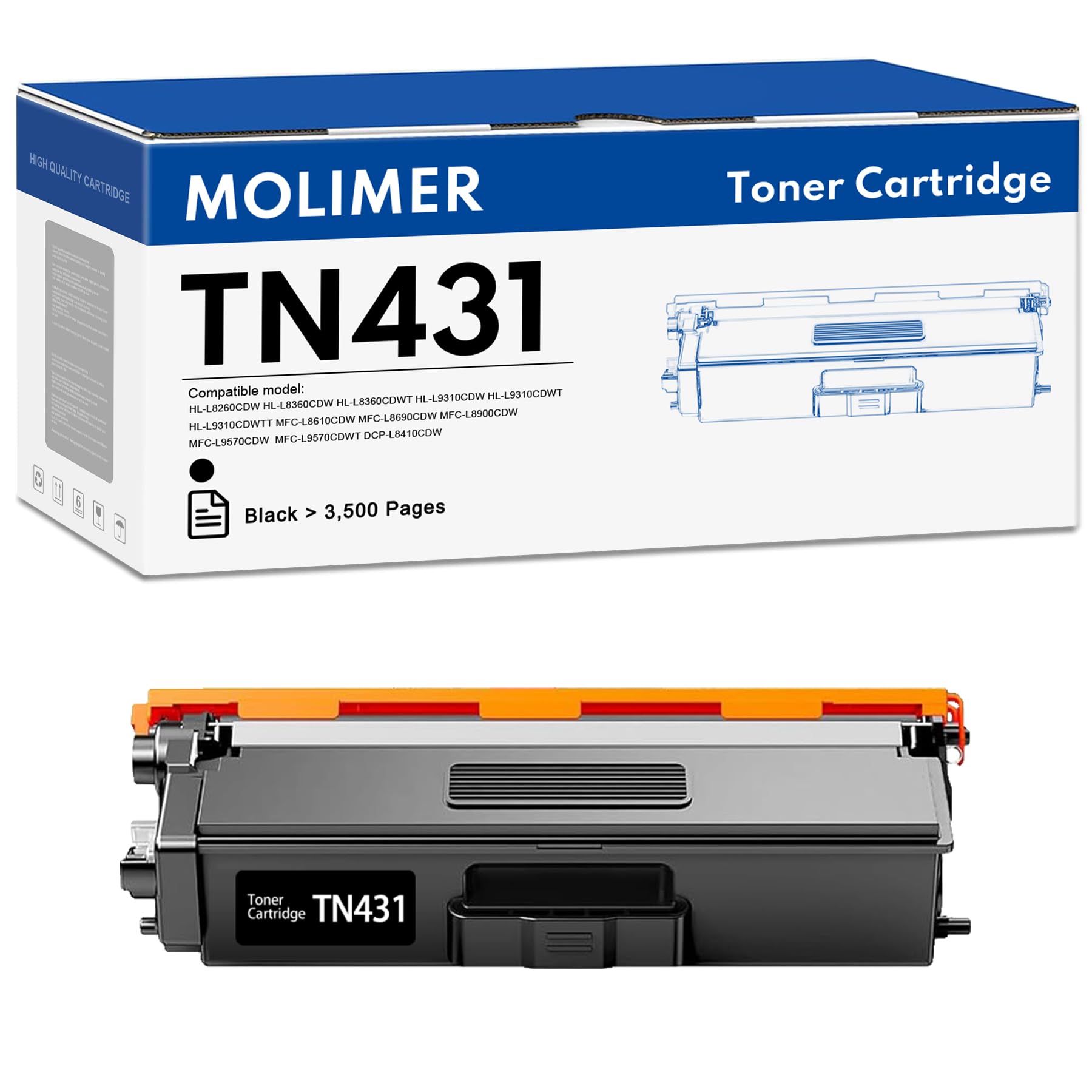 TN431BK TN431 Toner Cartridge, Compatible for Brother TN-431 Toner Cartridge HL-L8260CDW HL-L8360CDW MFC-L8610CDW MFC-L8900CDW HL-L9310CDW Printer -