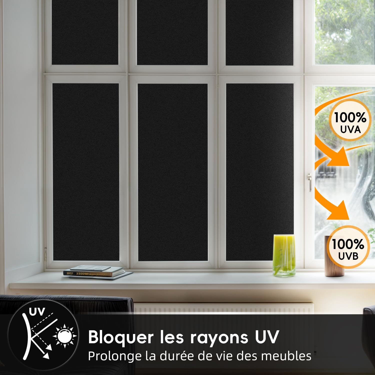 DIFIT Film Fenetre Anti Regard, Film Occultant Fenêtre Noir Opaque Effet Dépoli 90 x 300 cm, pour Chambre, Salle de Bain, Cuisine et Maison, Anti UV et 100% Occultant, Electrostatique Réutilisable