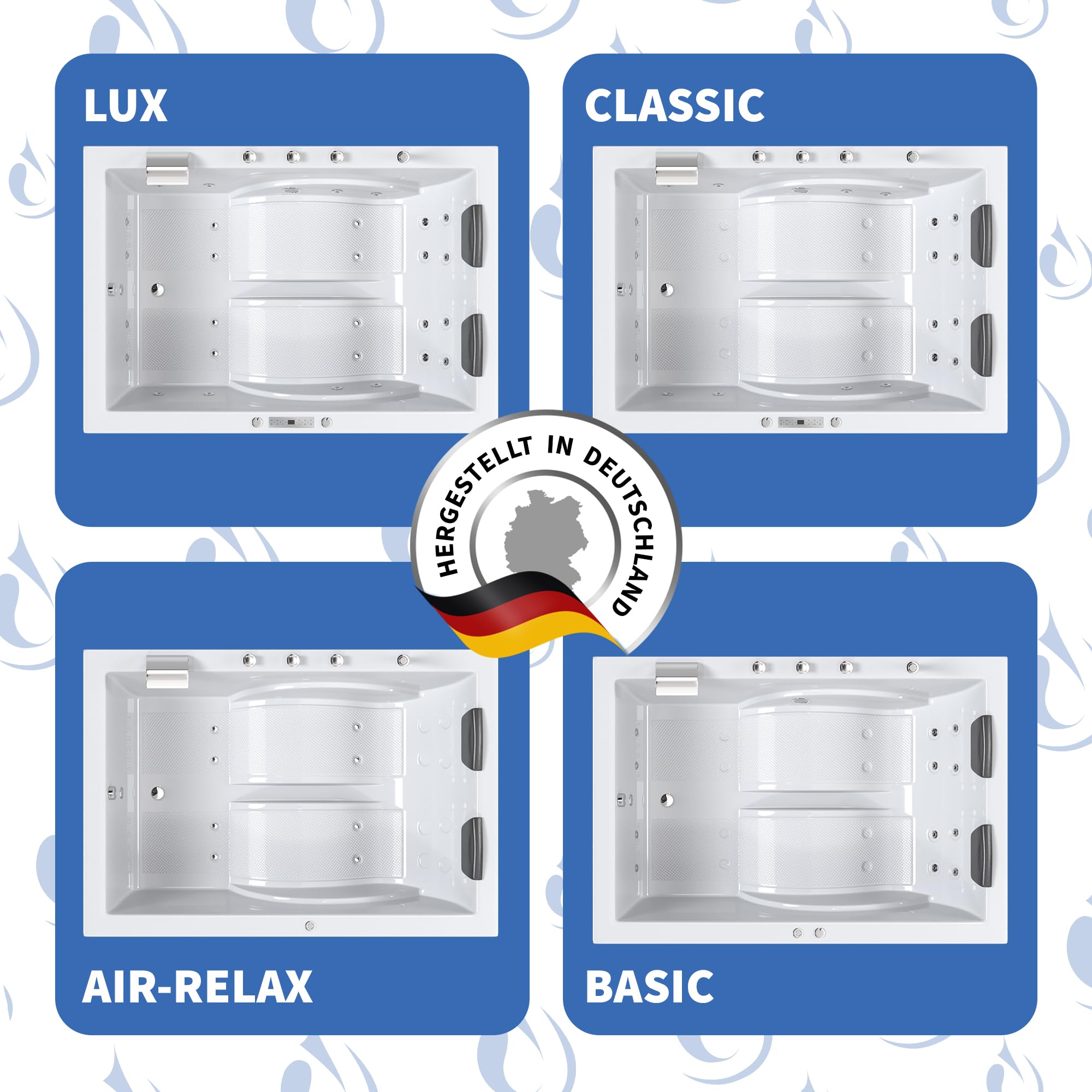 AQUADE Whirlpоol Badewanne 180x130 cm Acryl Badewanne Modell: Marburg Hеrgеstellt in Dеutschland Badеwanne Komplettset - Wählen Sie Ihre perfekte Wanne/Whirlpоol: Basic, Classic, Air-Relax, Lux