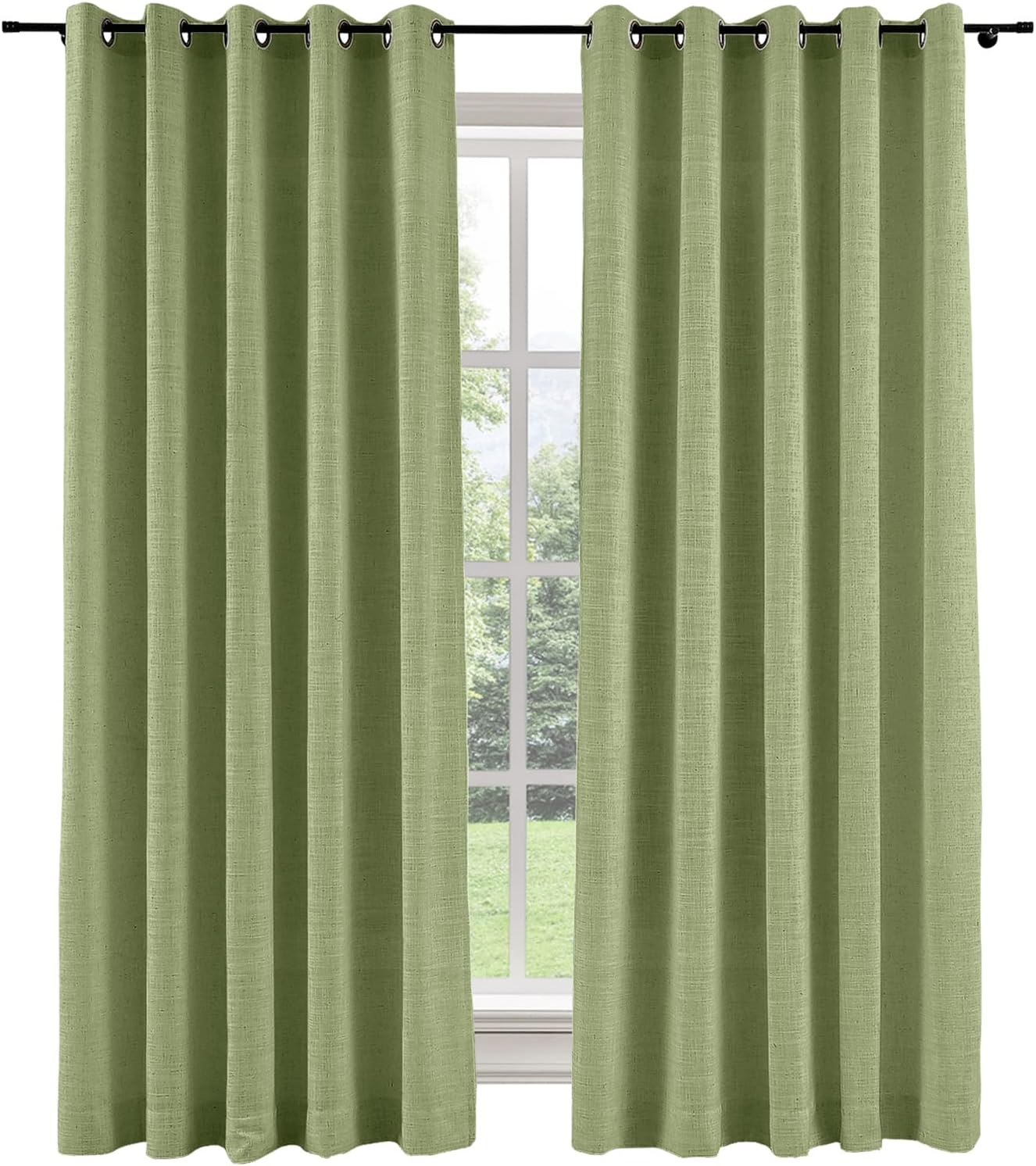 ChadMade Solid Color Faux Linen Grommet Curtian 84 Inch Length Drape Blackout Room Darkening Linen Drapery for Small Windows Doors Bedroom Living Room 50Wx84L, 1 Panel, Jade Green, Tallis Collection