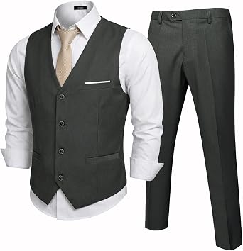 YND Mens 2-Piece Suit, Vest Pants Set for Men, Classic Waistcoat with Tie for Business, Wedding, Prom, Homecoming
