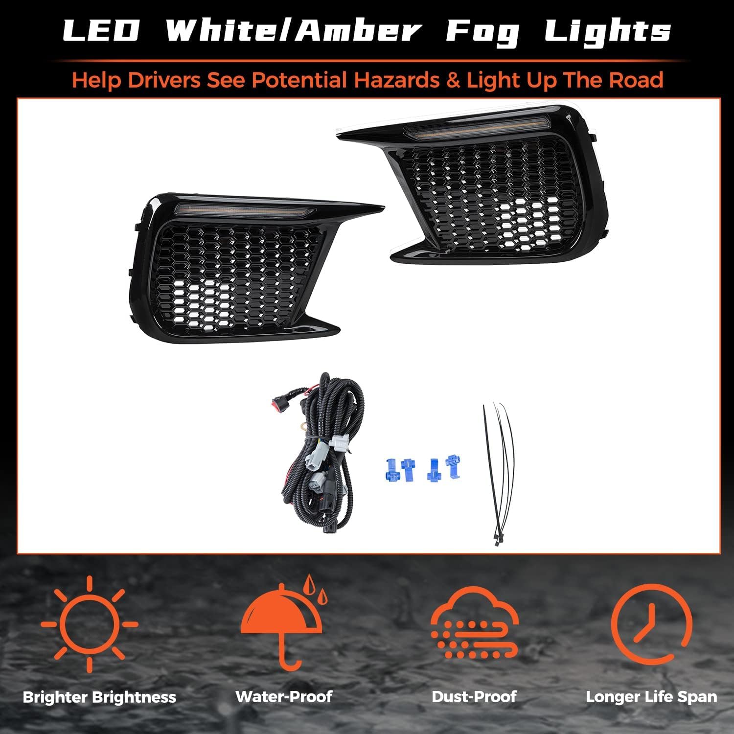 ECOTRIC LED Fog Lights Compatible with 2018-2021 Subaru WRX STI White DRL Daytime Running Light & Amber Turn Signal Fog Lights Lamp Cover Bezels Replacement for 57731VA410 57731VA400 - Image 5