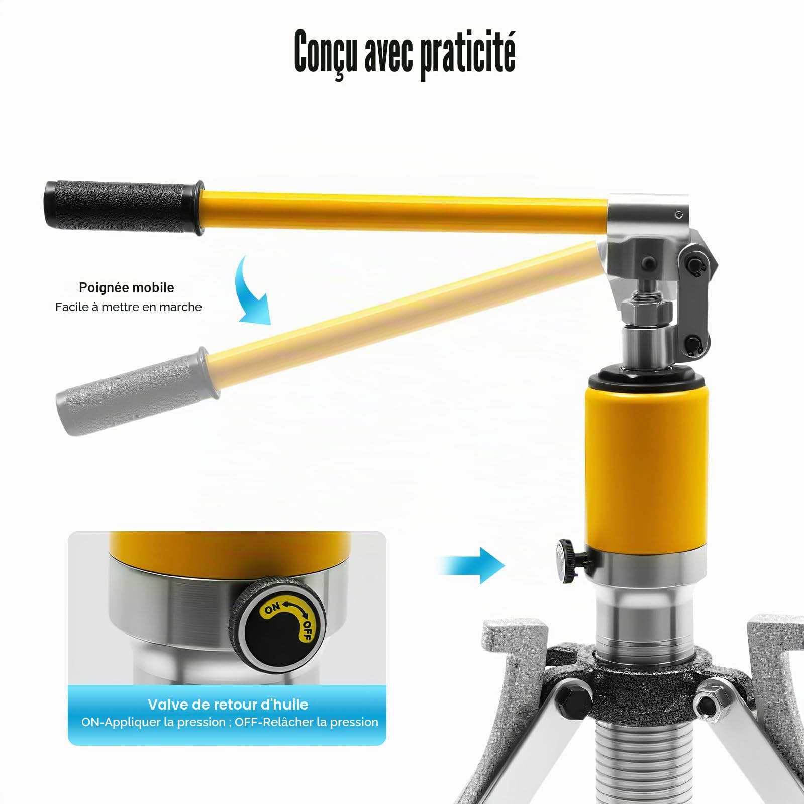 Extracteur hydraulique 15T Extracteur de moyeu de roue hydraulique 3 mâchoires 180 mm Engrenage / Wheel Bearing Puller Portée Extracteur de roulement hydraulique Kit d'outils