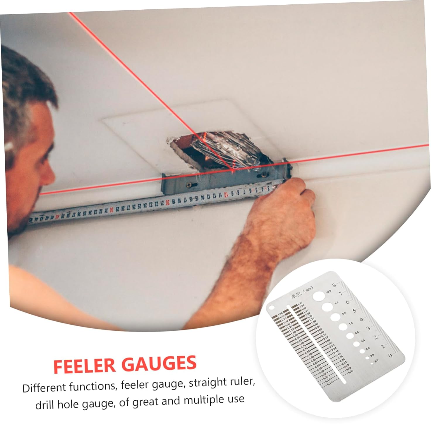 Gatuida Feeler Gauge and Straight Ruler Measuring Tool Stainless Steel Thickness and Gauge for Precise Drill Hole Measurements Metric Range and Multi-Functional