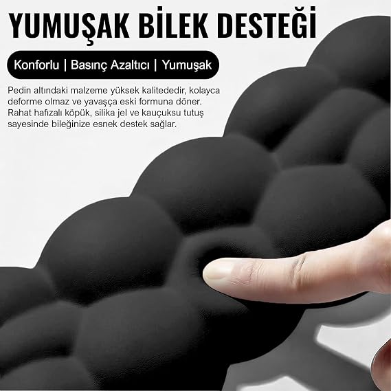 Klasse Cloud Klavye ve Mouse Bilek Destek Seti, Bulut ErgoPad, Kaymaz Tabanlı, Nefes Alan Kumaş, Ağrı Önleyici (Klavye Desteği, Siyah)