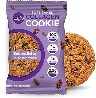 321glo Collagen Cookies | Soft Baked, High Protein Cookies | Low Carb, Low Sugar | Keto Snack for Women, Men, & Kids | 12 Pack (Oatmeal Raisin)