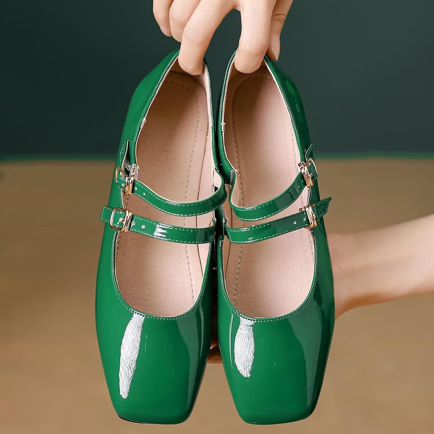 Stunner Women's Mary Jane Flats Retro Square Toe Soft Ballet Flats Comfort Double Line Strap Wedding Dressy Flats 2
