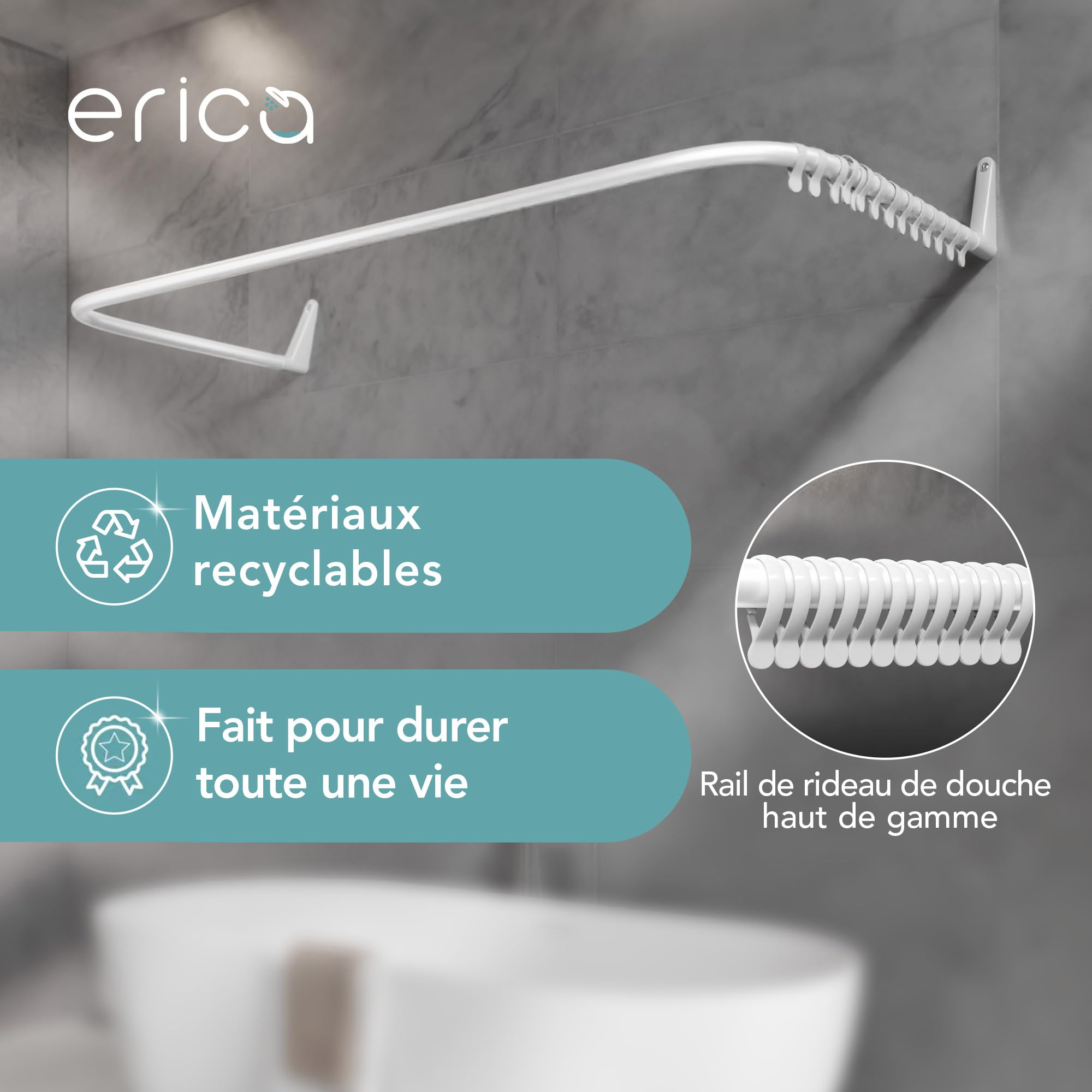 Sasko U-vormige douchestang - douchestang zonder plafondbeugel - hoekstang voor bad, douche, douchebak - wandmontage - 90 x 90 x 90 cm - mat zwart