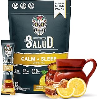Salud 2-in-1 Sleep Aid + Calm Drink Mix, Lemon Honey Flavor, Melatonin, Magnesium, Saffron Extract, L-Theanine, Non-GMO, Gluten Free, Vegan, Low Calorie, 1g of Sugar (15 Servings)