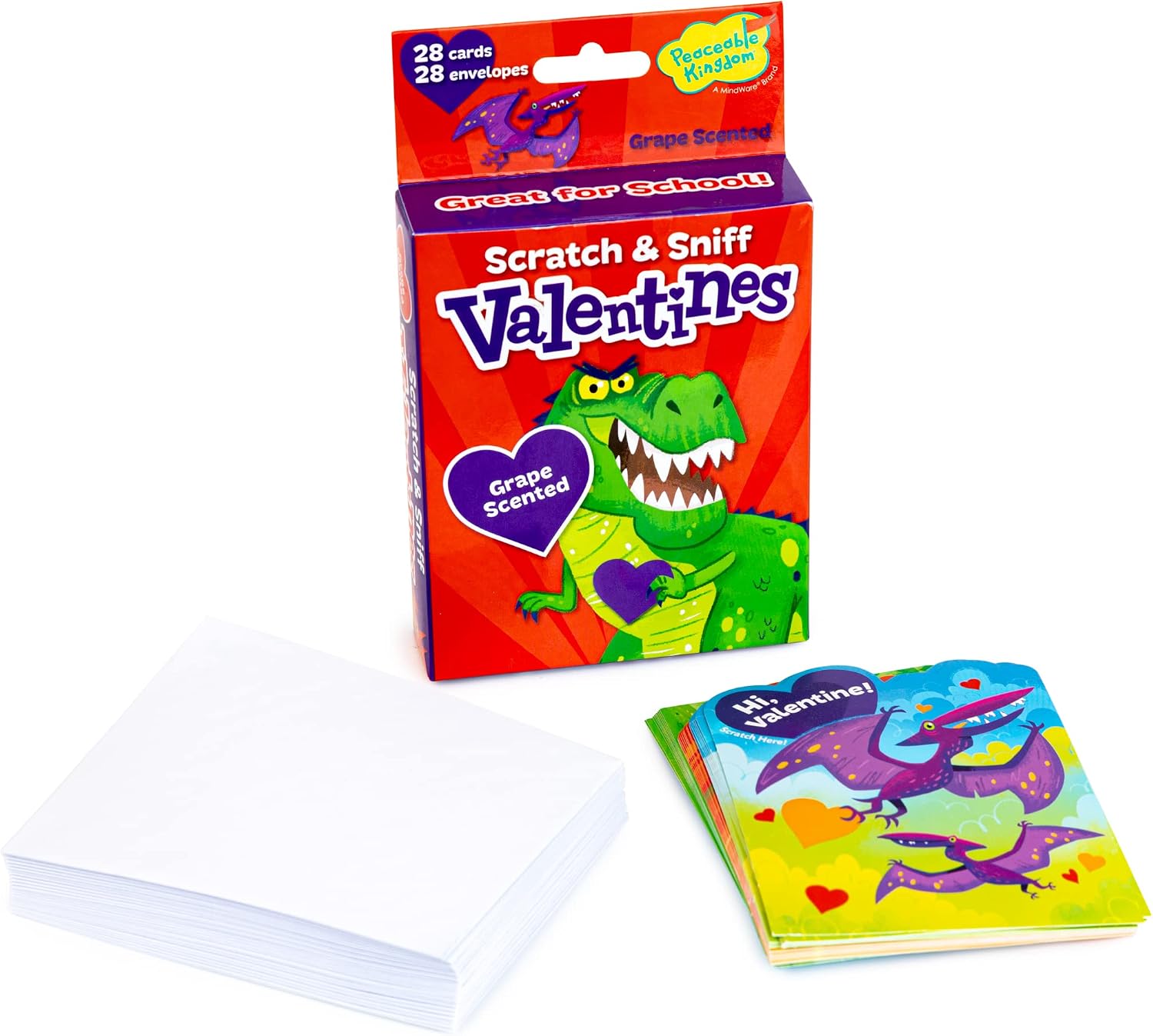 Peaceable Kingdom Scratch and Sniff Dinosaur Valentines - 28 Card Pack