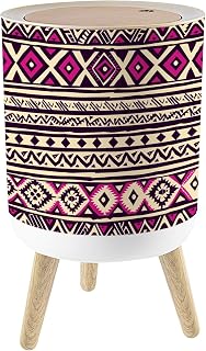 Bathroom Trash Can with Lid Retro Color Tribal Navajo Seamless Aztec Geometric Print 1.8 Gal/7L Round Plastic Waste Baskets Dog Proof Trash Can Garbage Bin Kitchen with Removable Legs