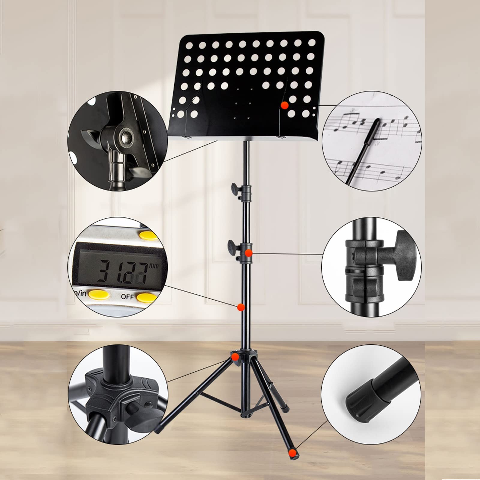 HJXGQJM Atril for Partitura Plegable Portátil Musica Metalico Soporte De Ajustables, Música Orquestal Soporte Música Totalmente Ajustable Soporte De Música En Negro, con Bolsa De Transporte