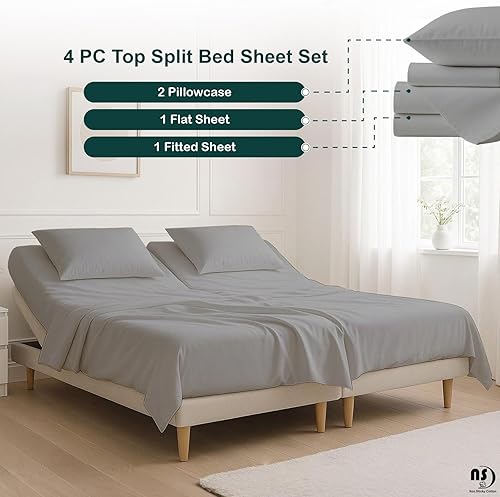 Miniatura 6 de Juego de sábanas de tamaño King divididas en la parte superior para camas ajustables, juego de sábanas de media división para camas ajustables,