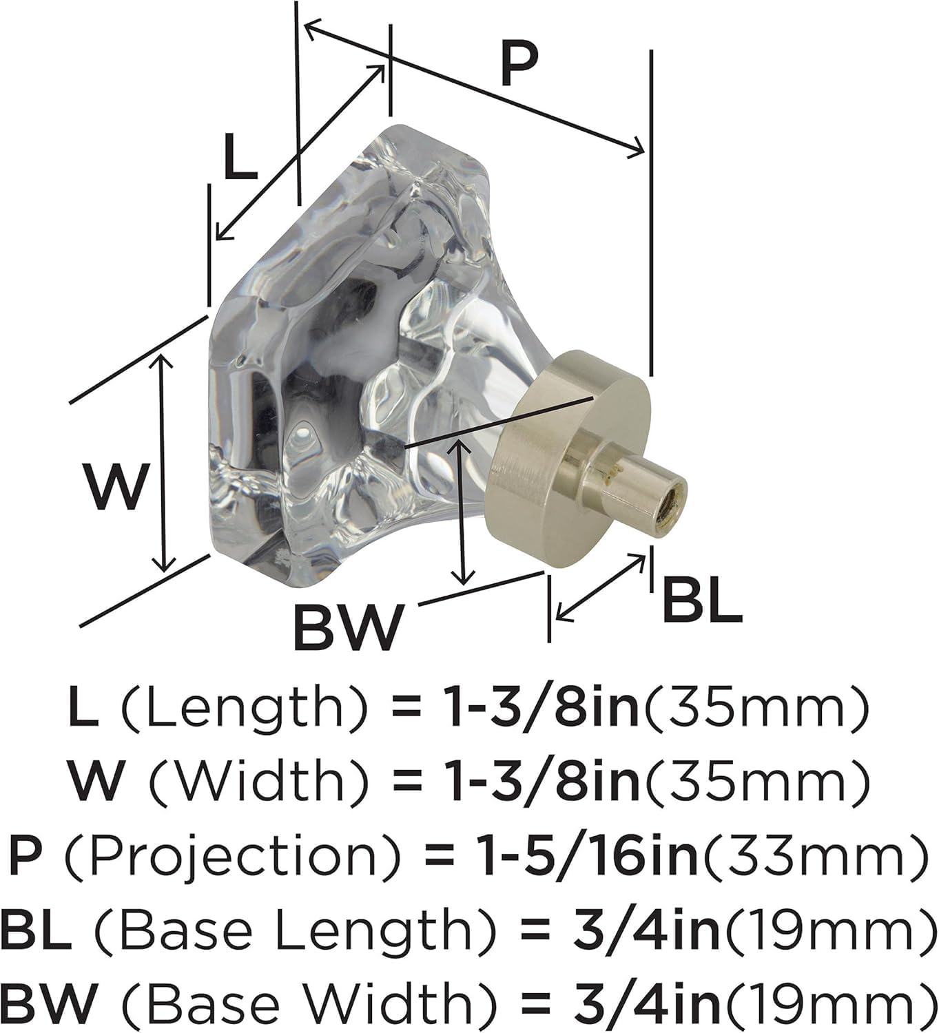 Amerock | Cabinet Knob | Clear/Polished Nickel | 1-3/8 inch (35 mm) Length | Glacio | 1 Pack | Drawer Knob | Cabinet Hardware