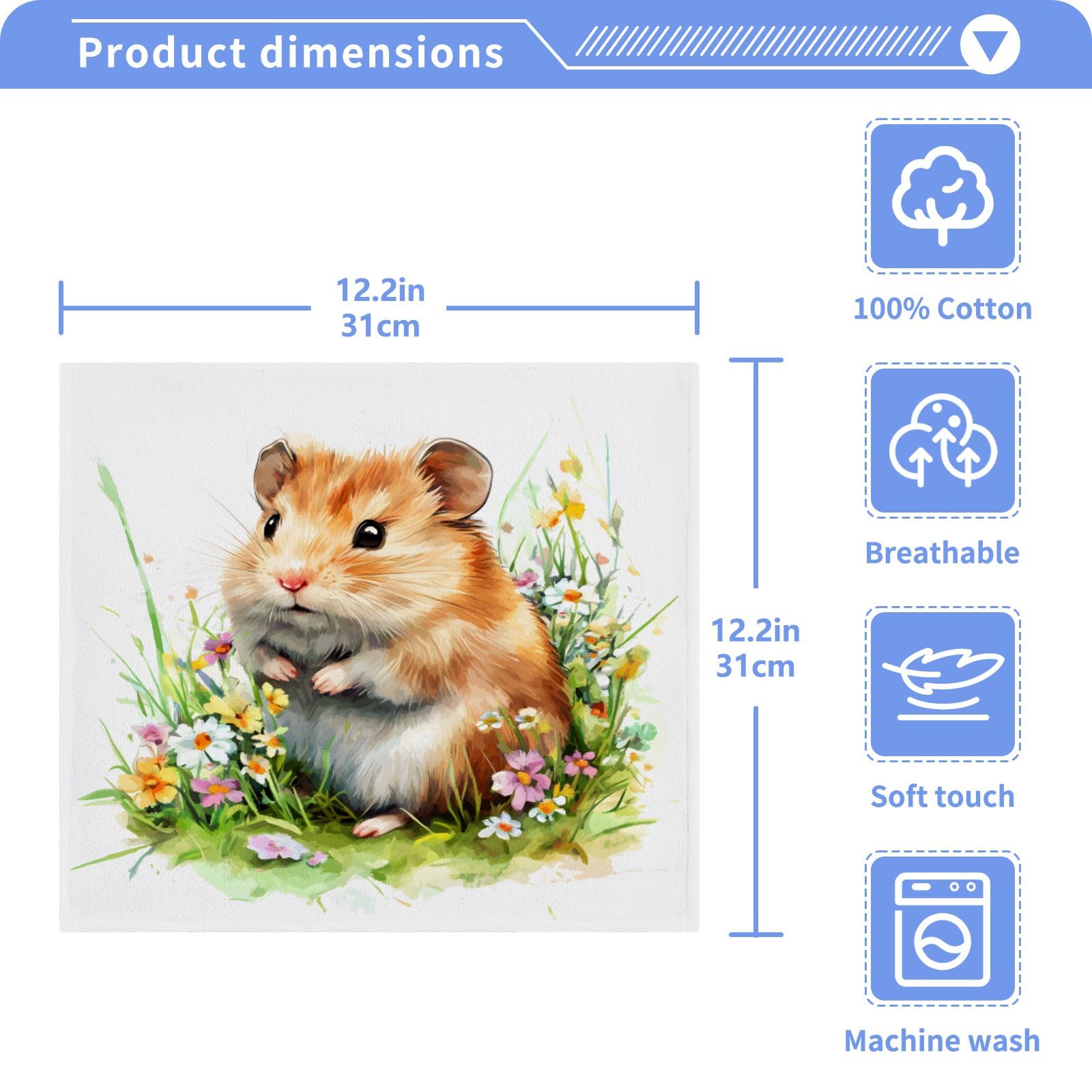 ALAZA Wash Cloth Set 100% Cotton Fingertip Towels Face Cloths Sets Hamster Flower Highly Absorbent Soft Feel Set of 2