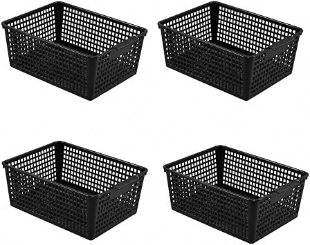 4-Pack Plastic Storage Baskets, 36.5 x 26 x 14.2CM, Black