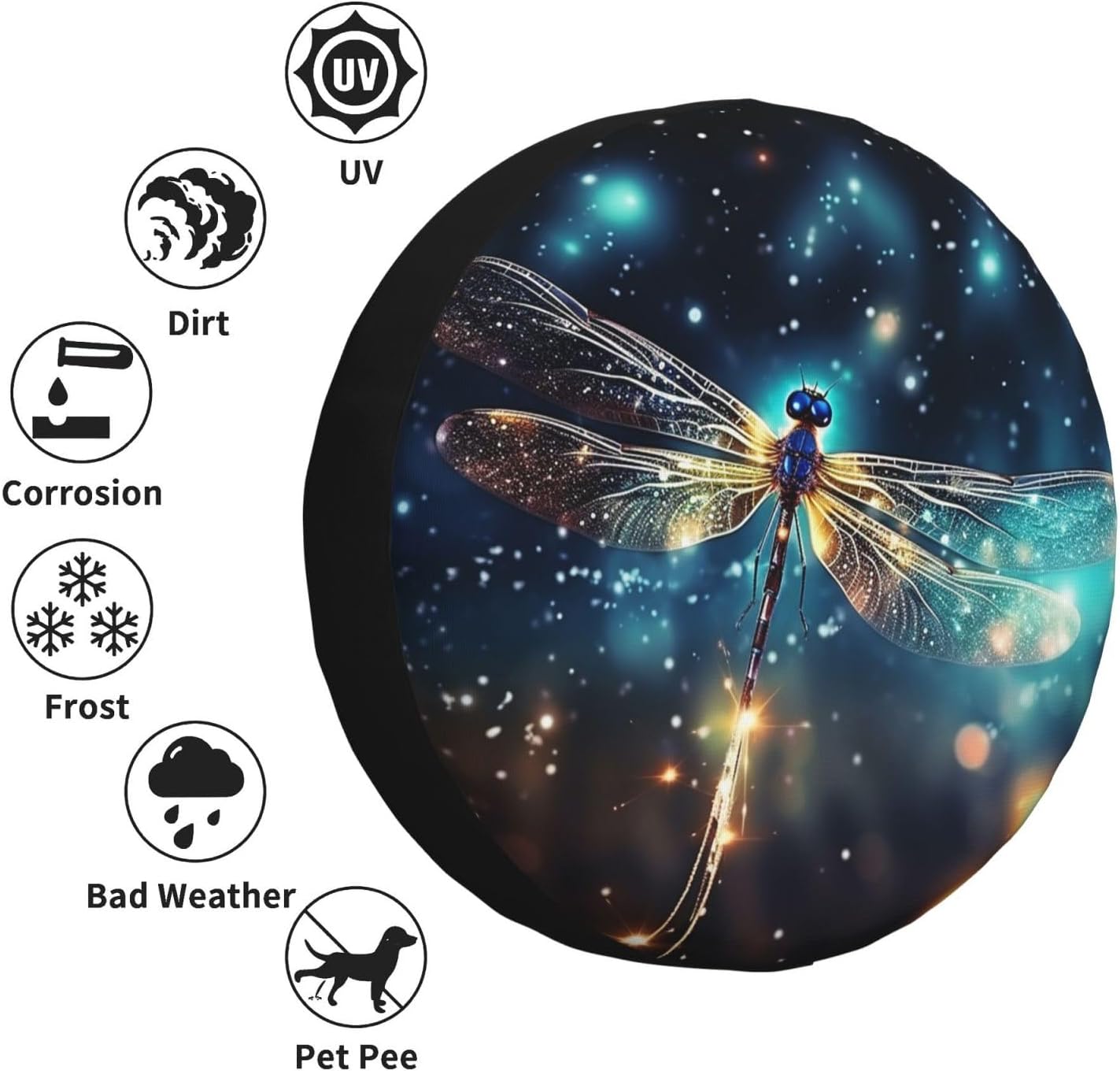 Spare Tire Cover Weatherproof Wheel Cover Fit for Jeep Wrangler Rv SUV Truck Travel Trailer 17" Fantasy Dragonfly Animal Tire Cover