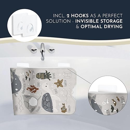 Miniatura 3 de Homerella - Alfombrilla de baño antideslizante y antideslizante para niños, sin BPA, incluye ganchos - Homerella Ocean Sea Animals 40x16, tapete de
