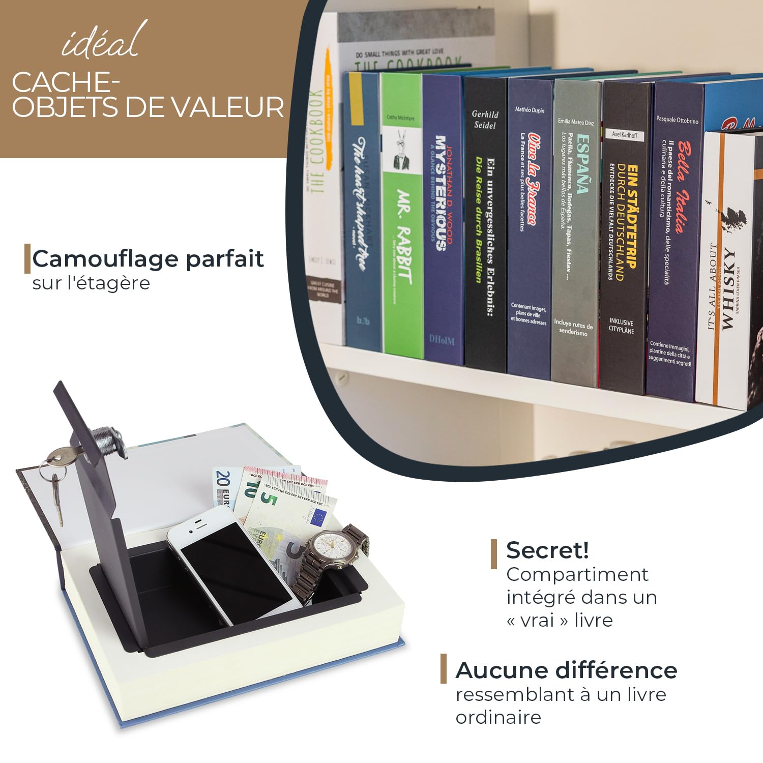 HMF 80925 Livre coffre-fort, Caisse à Monnaie camouflée, Pages de Papier Originales, 23 x 15 x 4 cm