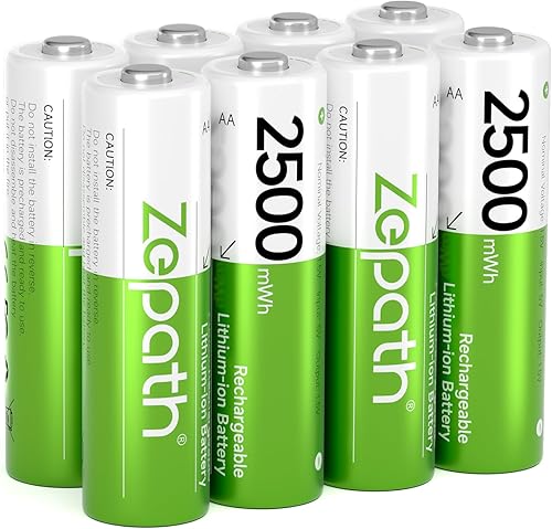 Baterías de litio AA paquete de 8 baterías recargables de alta potencia de 2500 mWh, baterías AA de litio de 1.5 V recargables AA 1200+ ciclos (8