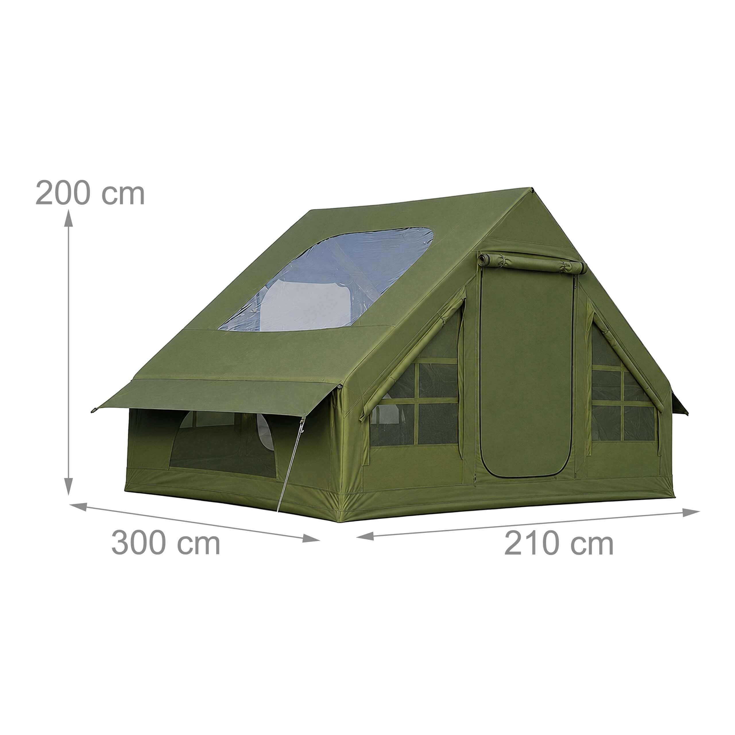 Relaxdays Tenda da campeggio gonfiabile, impermeabile, verde | HLP: 200x300x210 cm, montaggio rapido, zanzariera, pompa