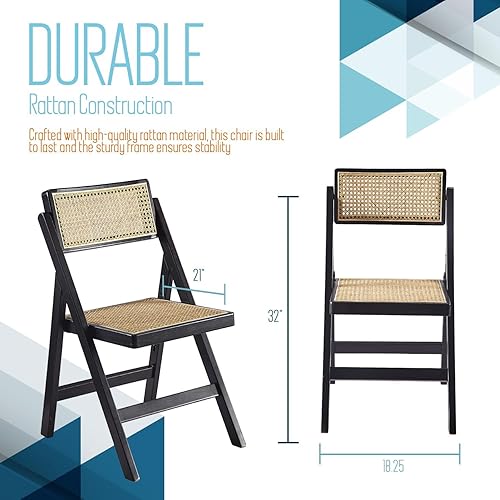Miniatura 2 de Ibiza - Silla plegable de ratán, color negro oscuro, juego de 1, sillas plegables modernas de ratán para comedor al aire libre, patio, silla