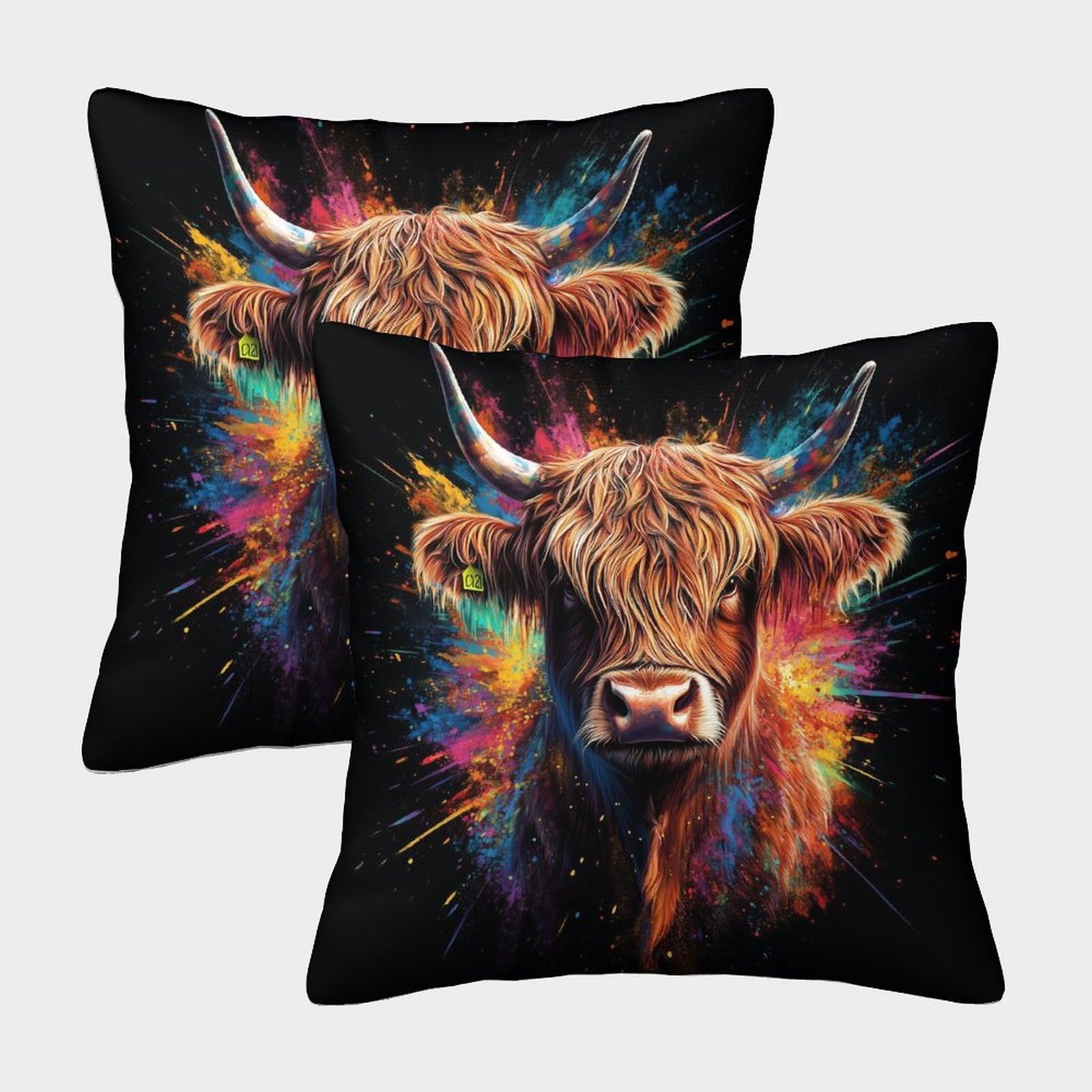 JLZBXCUER Highland Cattle Printed Cushion Covers Decorative Square Cushion Cover Pack of 2 for Couch Sofa 40x40cm