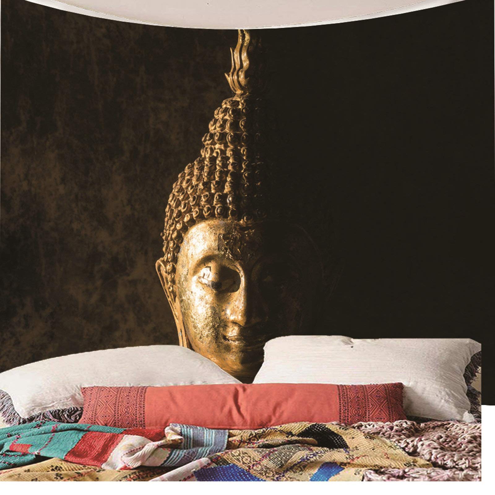 Arazzo da Parete Grande Decorazioni Parete Arazzo da Parete Poliestere 150x130CM Buddismo A Tema Testa di Buddha