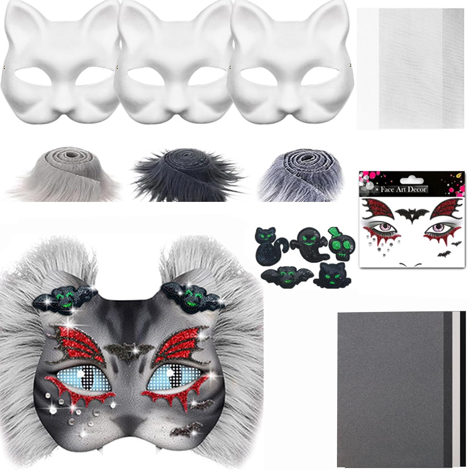 YiZYiF Cat Mask Kit, DIY Blank Cat Masks Making Kits with Faux Fur Sticker Sequins Cloth Stickers Felt Type A One Size