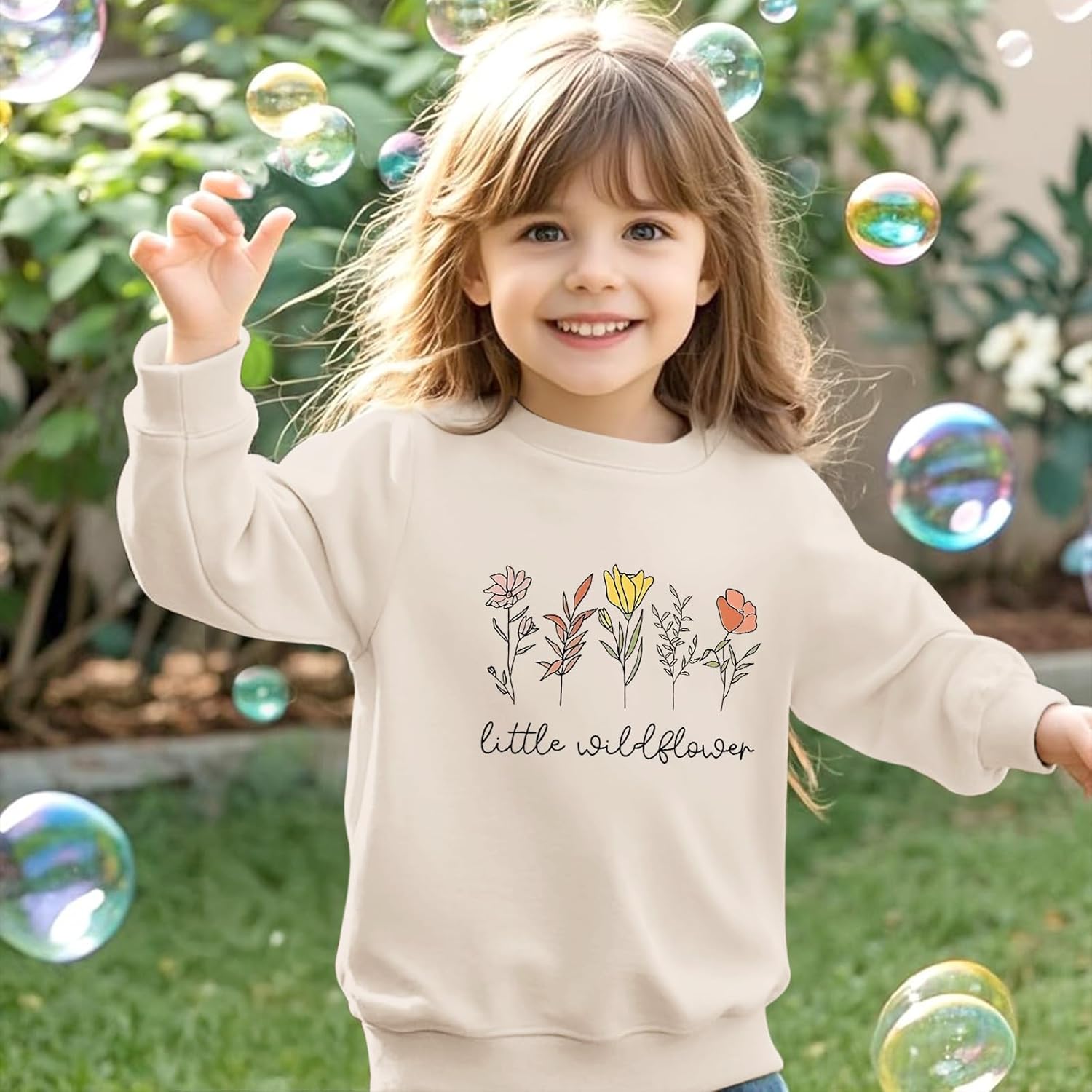 KEEVICI 可愛い花 プレッピー スウェットシャツ 女の子用 カワイイ 花柄 パーカー グラフィック スウェットシャツ リトルワ