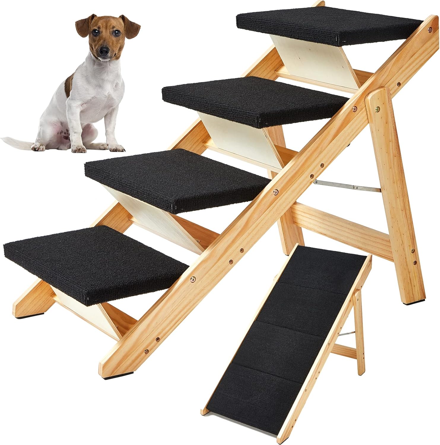 Goyappin 2in1 Wooden Pet Stairs Dog Steps, Foldable Pet
