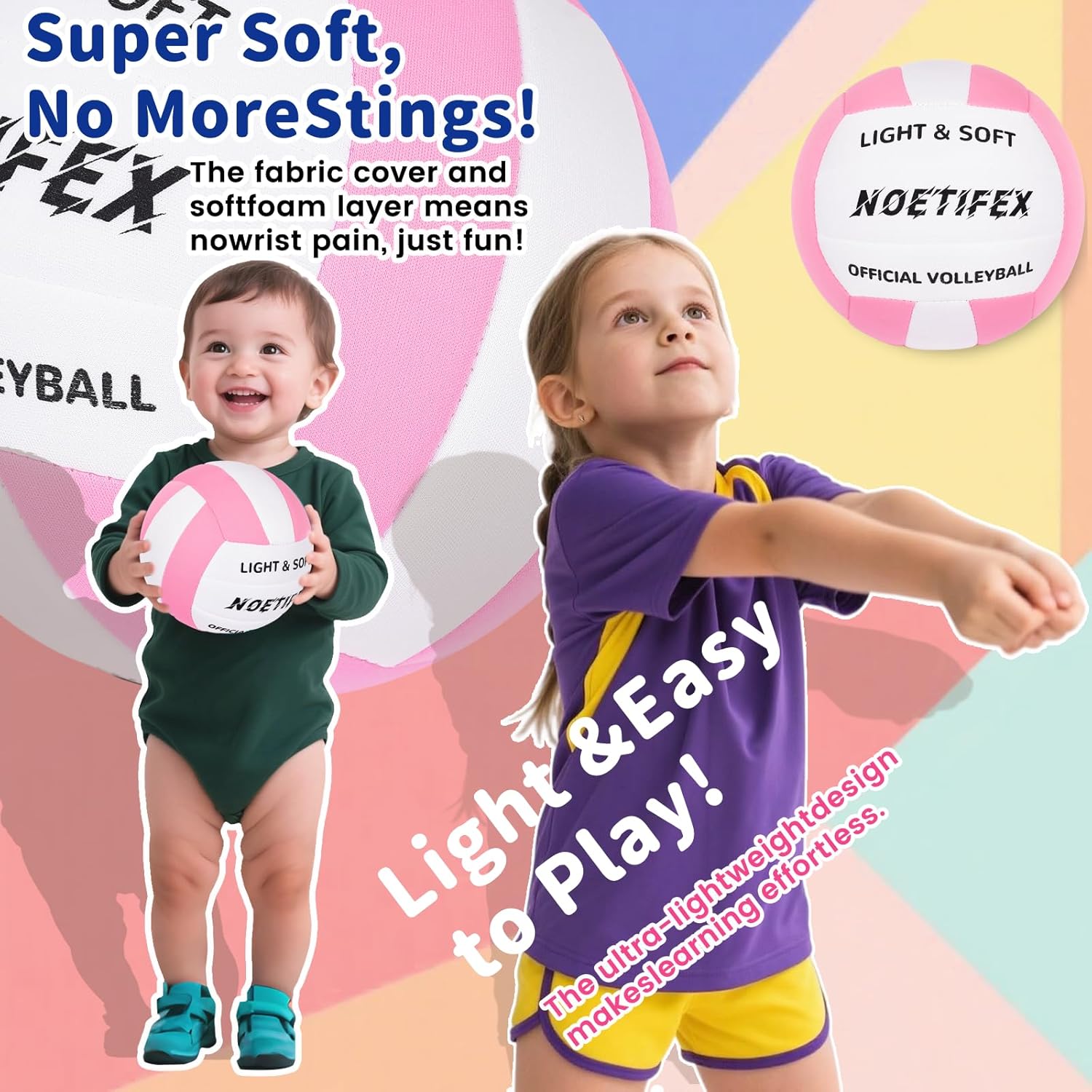 Soft Indoor Volleyball, Ultra Soft Fabric Lightweight Volleyball for Safe & Quiet Practice, Ideal for Kids Youth Beginners Indoor Home Yard Training Games (Deflated)