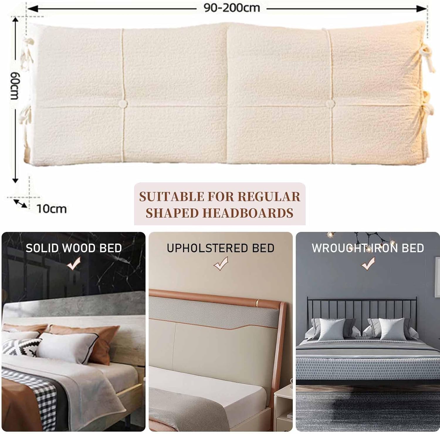 Almohada de cabecera con lazos, cojín lumbar para respaldo de lectura larga, cojín lumbar para sofá y dormitorio, ventana de bahía, comodidad 180 x 60 x 10 cm