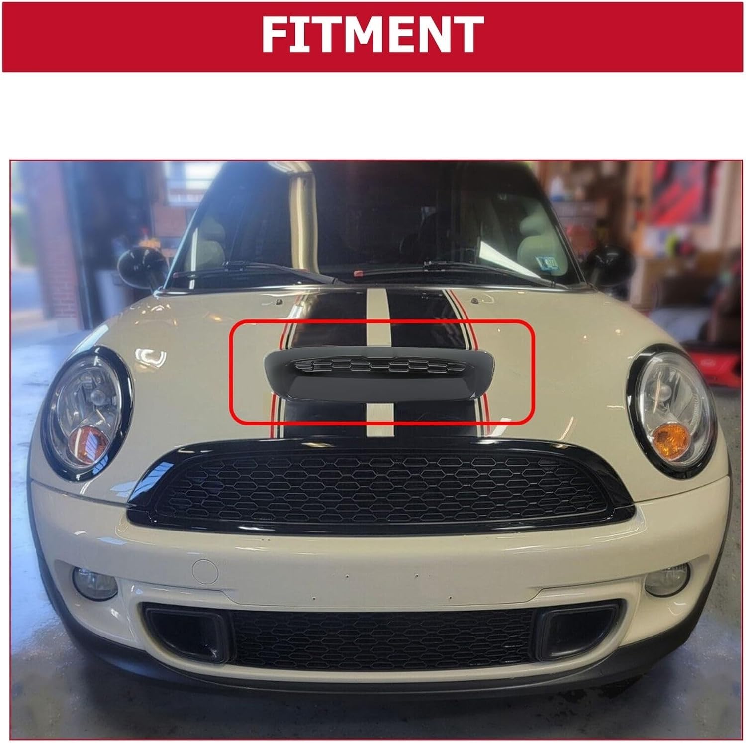 ABS Front Engine Bonnets Hood Vent Scoop Air Outlet Cover Trim Compatible With 07-13 Mini Cooper S R55 R56 R57 R58 Gloss Black/Carbon Fiber(Black a)