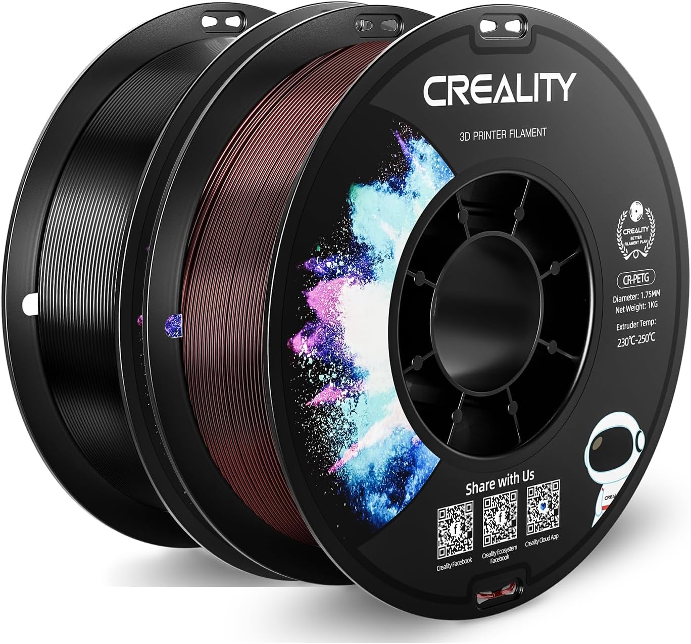 Creality 1kg Black and 1kg Transparent Wine Red PETG Filament