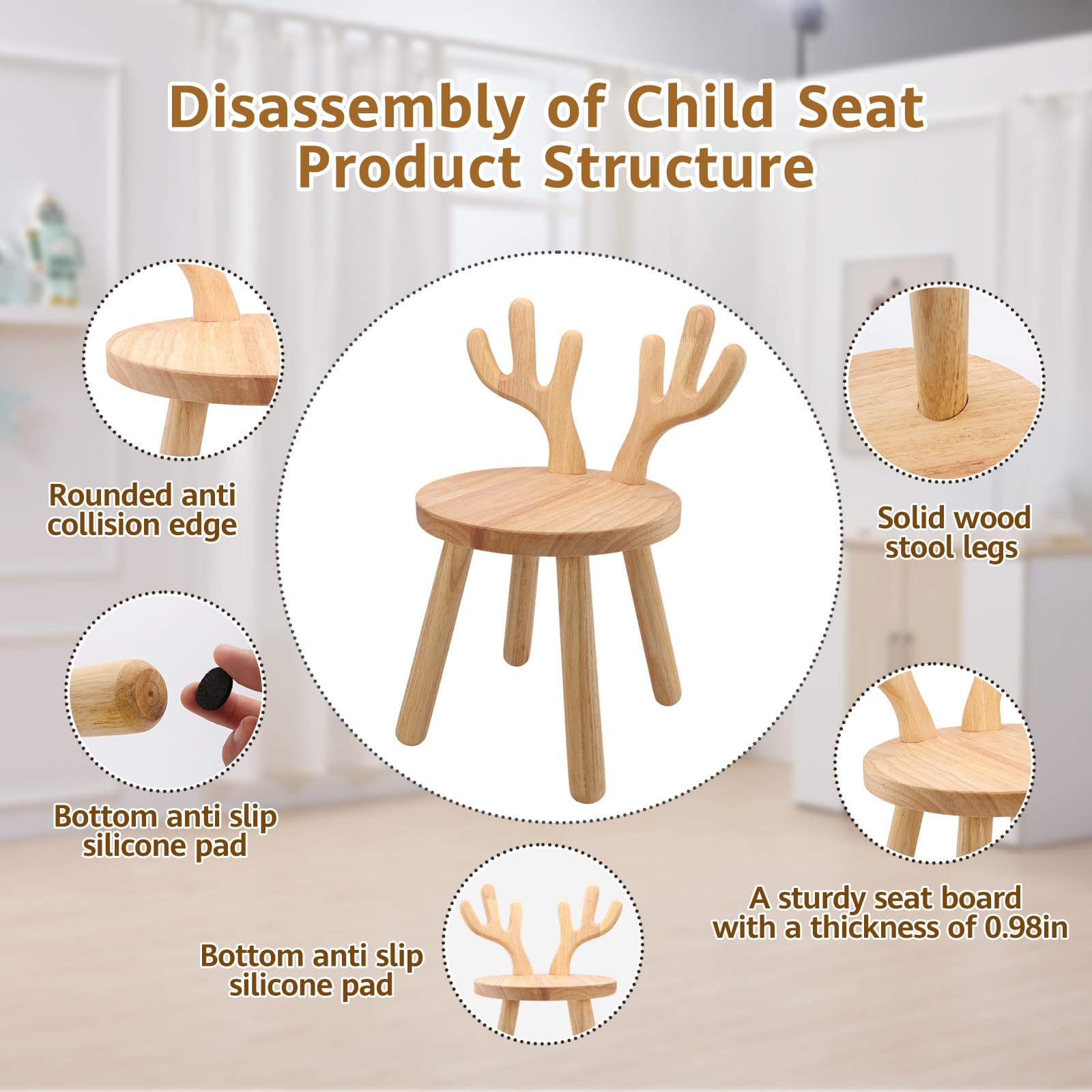 Silla infantil de madera para niños, taburete sensorial portátil antideslizante para plantas, 1 unidad, tamaño: 18 pulgadas, para fiestas infantiles, sala de juegos, hogar, escuela,