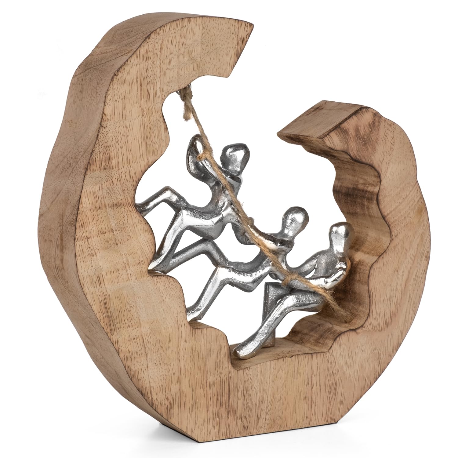 Moritz Skulptur One Rope Teamwork 24 cm Mangoholz Aluminium – Dekofigur | Handgefertigtes Unikat aus Holz und Metall, Symbol für Zusammenhalt, für Kollegen, Team und Chefin