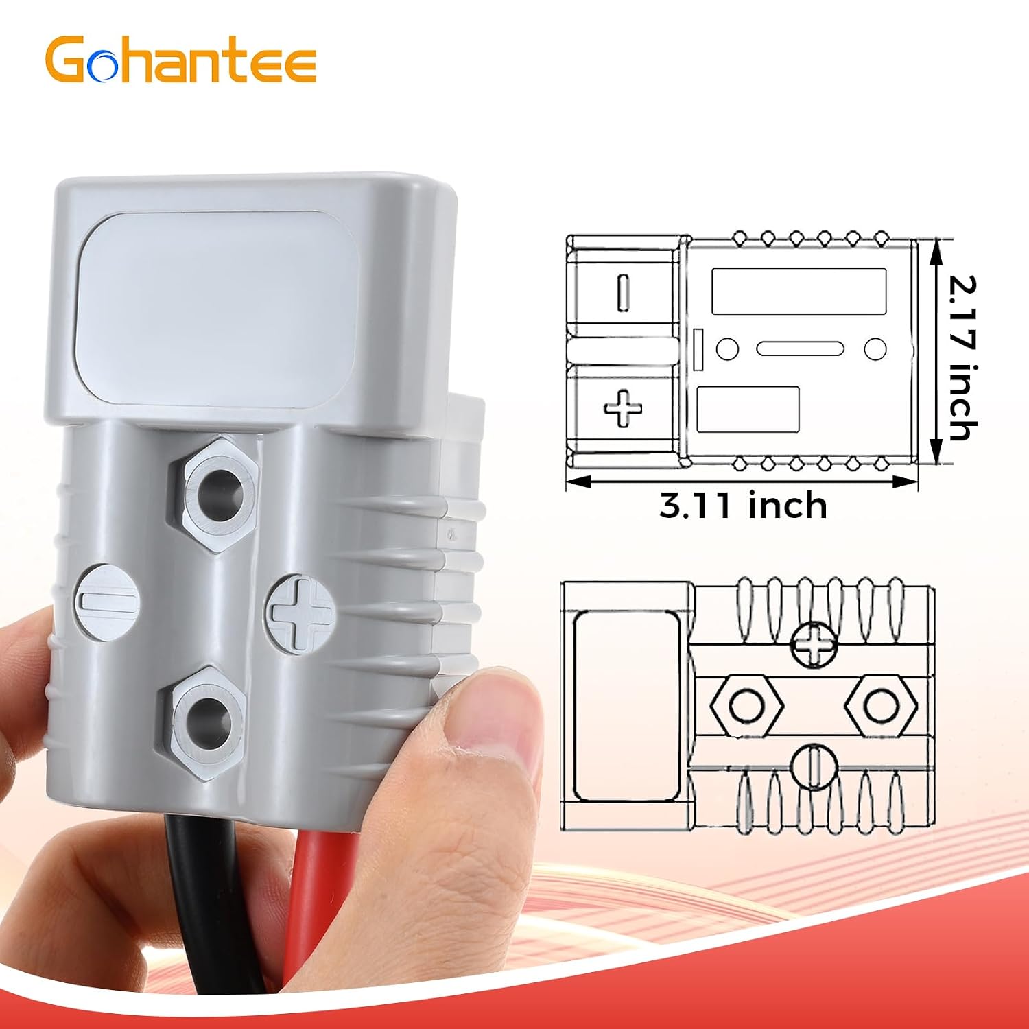 gohantee Battery Quick Connector Replacement for Anderson Connector 175A 600V with 47.24" 6AWG Cable Extension Cord for Automotive Industrial, One-to-One Electric Forklift Charging Connector