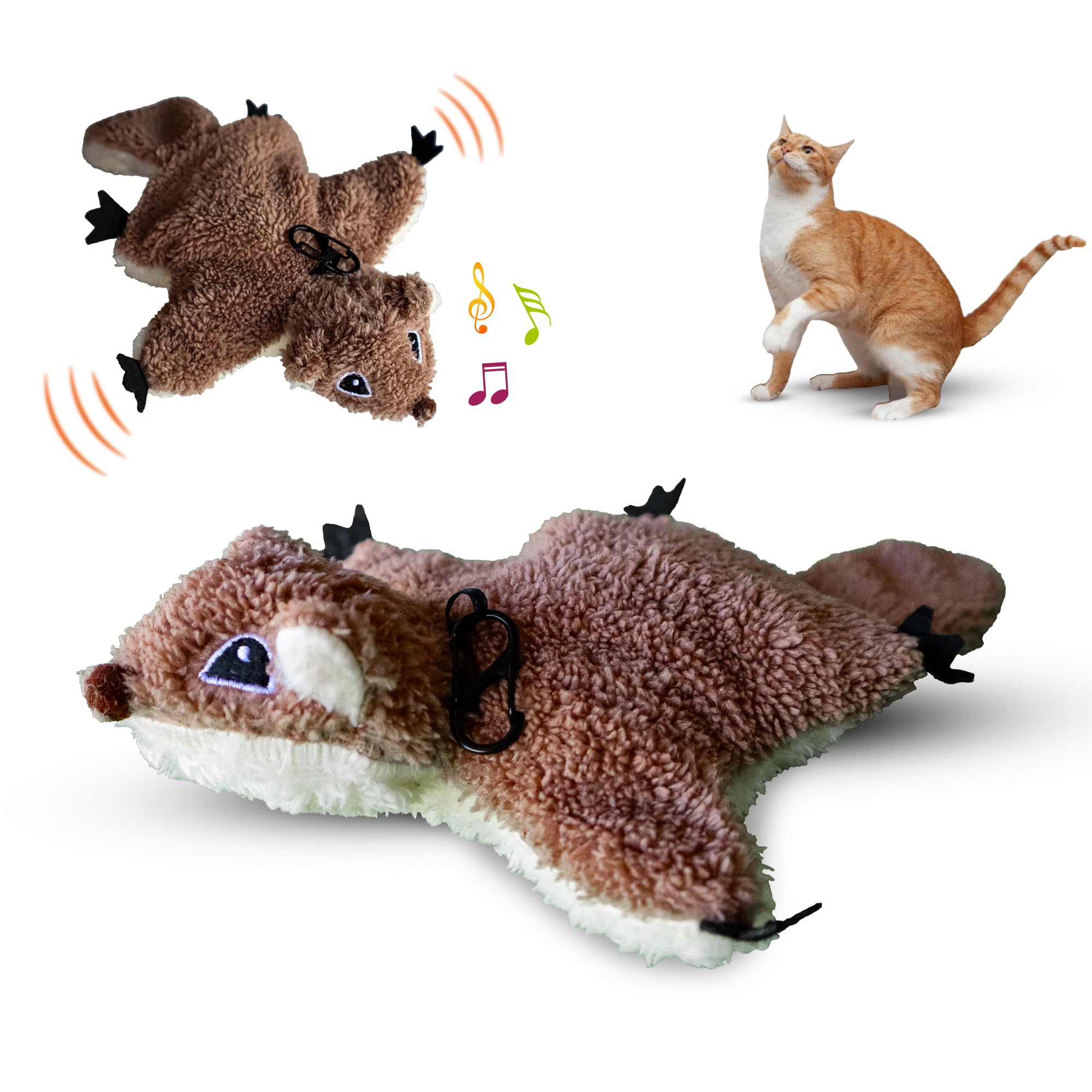 Tossca Flapping Squrriel Cat Toy | Rechargeable Touch Activated Interactive Cat Toys | 3-Speed Catnip Toys for All Breeds | Simulated Self-Play Chirping Bird Kitten Toys | Cats Kicker Toy Hangable One