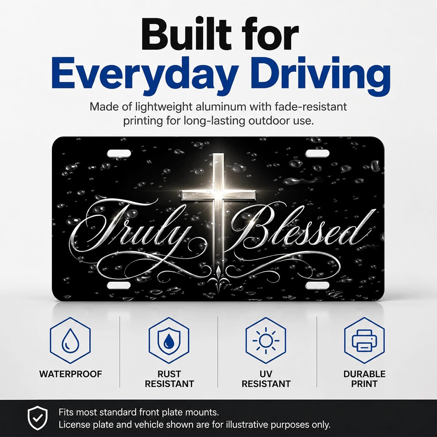 Truly Blessed Cross Aluminum License Plate, Faith Wall Decor image 3